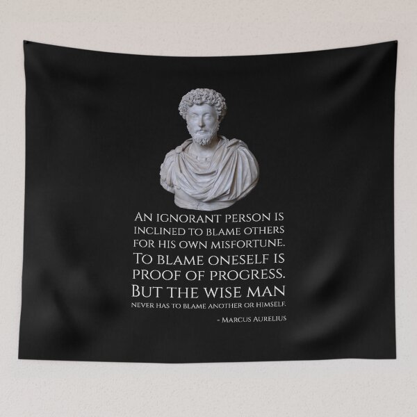 Item preview, An ignorant person is inclined to blame others for his own misfortune. To blame oneself is proof of progress. But the wise man never has to blame another or himself. - Marcus Aurelius designed and sold by Styrman.