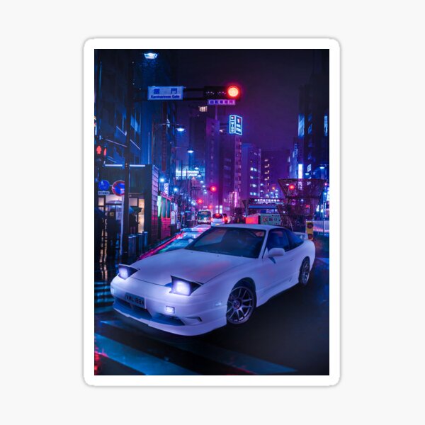 Wavy White 180sx City Scape Sticker