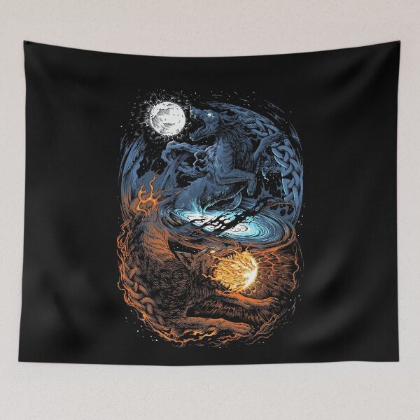 Item preview, Norse Wolf Viking Mythology Hati Skoll Ragnarok Wolves designed and sold by BluePagan.