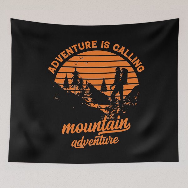 Item preview, A design with mountains and a hiker and the slogan Adventure is calling designed and sold by velisani.