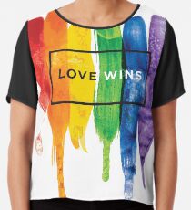 Watercolor LGBT Love Wins Rainbow Paint Typographic Chiffon Top