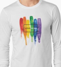 Watercolor LGBT Love Wins Rainbow Paint Typographic Long Sleeve T-Shirt