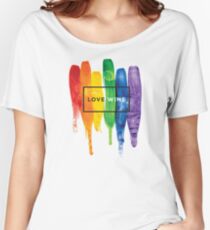 Watercolor LGBT Love Wins Rainbow Paint Typographic Women's Relaxed Fit T-Shirt