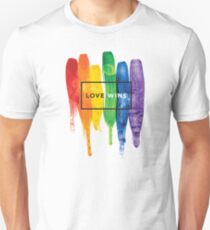Camiseta unisex Acuarela LGBT Love gana tipografía Rainbow Paint tipográfico