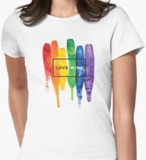 Watercolor LGBT Love Wins Rainbow Paint Typographic Women's Fitted T-Shirt