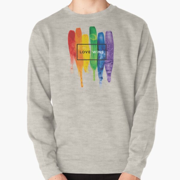 Watercolor LGBT Love Wins Rainbow Paint Typographic Pullover Sweatshirt