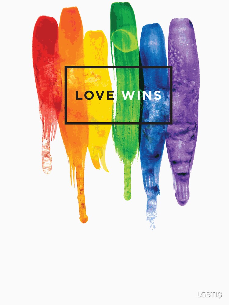 Thumbnail 7 of 7, Essential T-Shirt, Watercolor LGBT Love Wins Rainbow Paint Typographic designed and sold by LGBTIQ.
