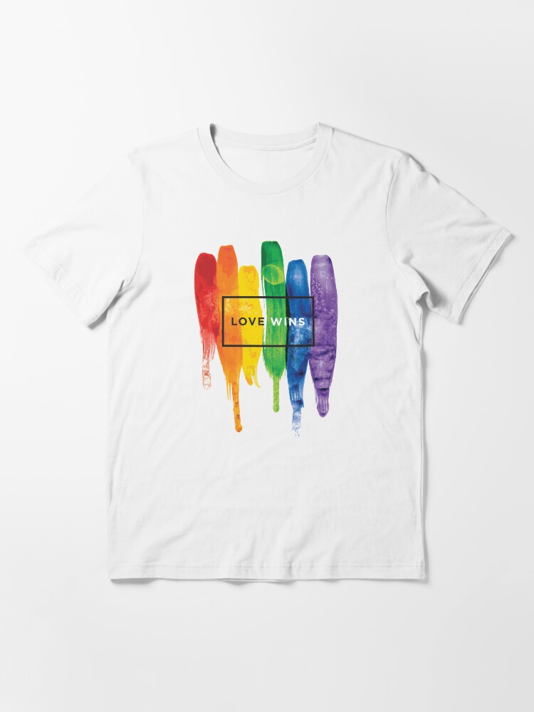 Thumbnail 3 of 7, Essential T-Shirt, Watercolor LGBT Love Wins Rainbow Paint Typographic designed and sold by LGBTIQ.