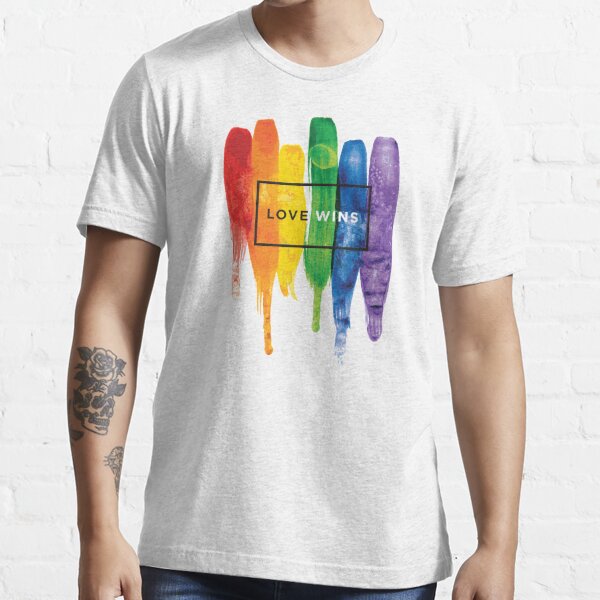 Watercolor LGBT Love Wins Rainbow Paint Typographic Essential T-Shirt