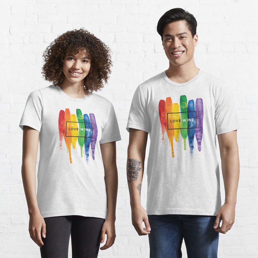 Watercolor LGBT Love Wins Rainbow Paint Typographic Essential T-Shirt