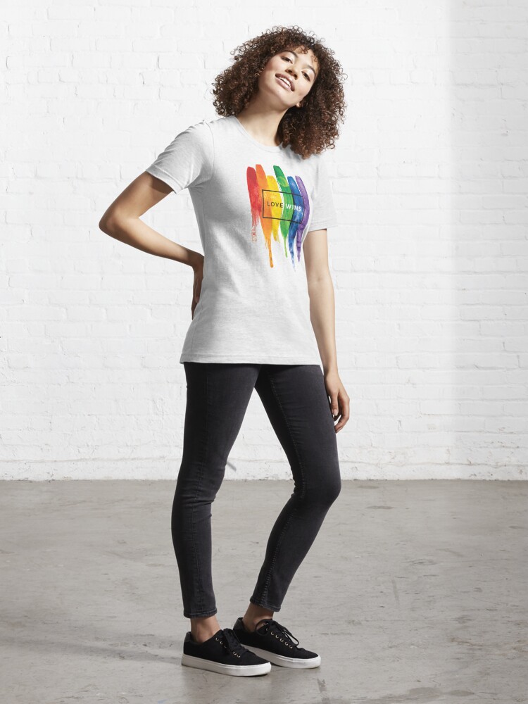 Alternate view of Watercolor LGBT Love Wins Rainbow Paint Typographic Essential T-Shirt