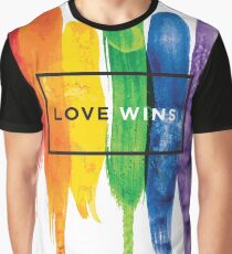 Watercolor LGBT Love Wins Rainbow Paint Typographic Graphic T-Shirt