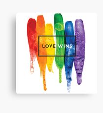 Watercolor LGBT Love Wins Rainbow Paint Typographic Canvas Print