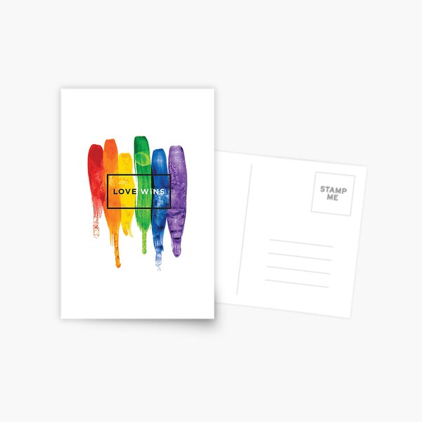 Watercolor LGBT Love Wins Rainbow Paint Typographic Postcard