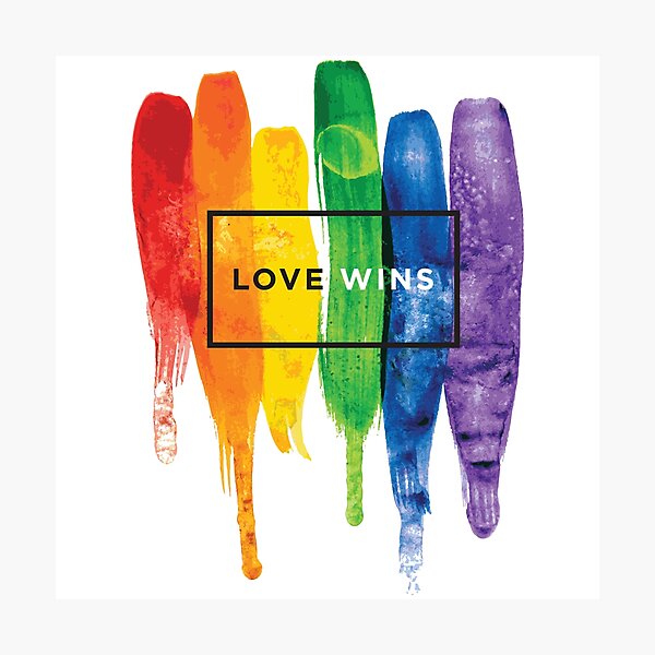 Watercolor LGBT Love Wins Rainbow Paint Typographic Photographic Print