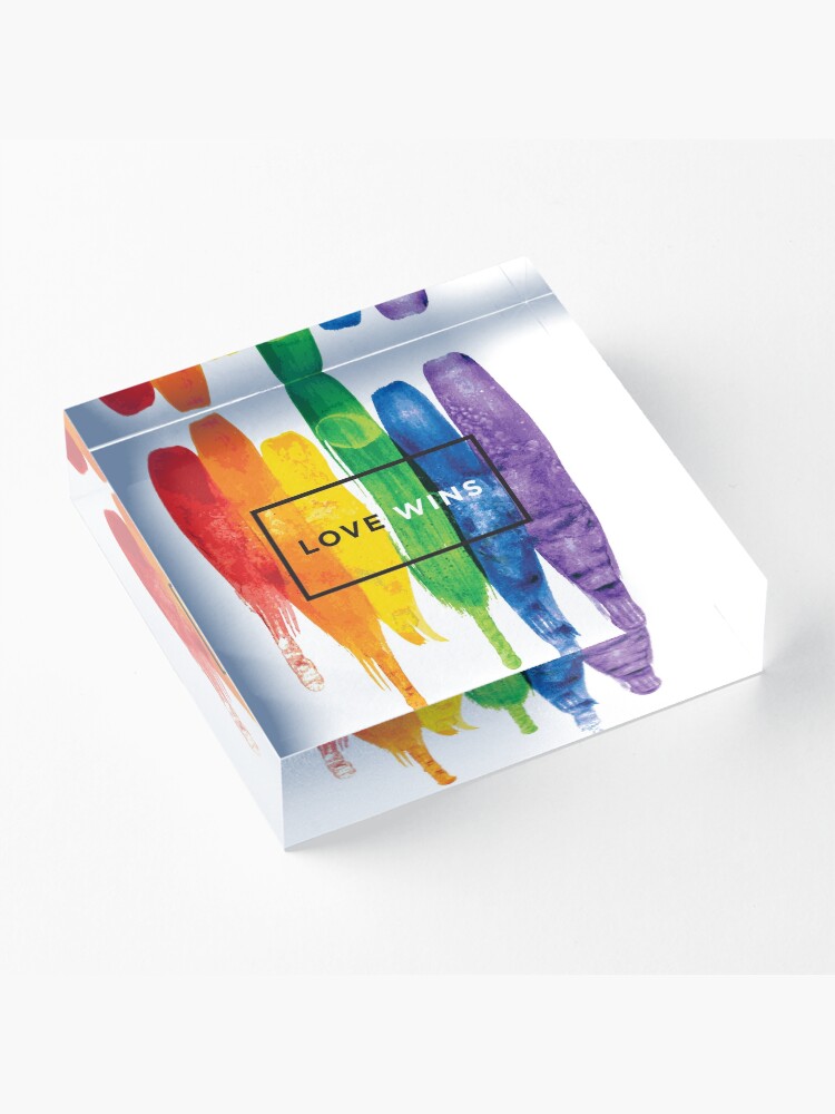 Alternate view of Watercolor LGBT Love Wins Rainbow Paint Typographic Acrylic Block