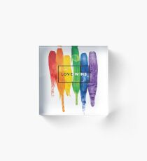 Watercolor LGBT Love Wins Rainbow Paint Typographic Acrylic Block
