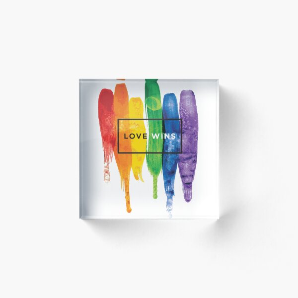 Watercolor LGBT Love Wins Rainbow Paint Typographic Acrylic Block