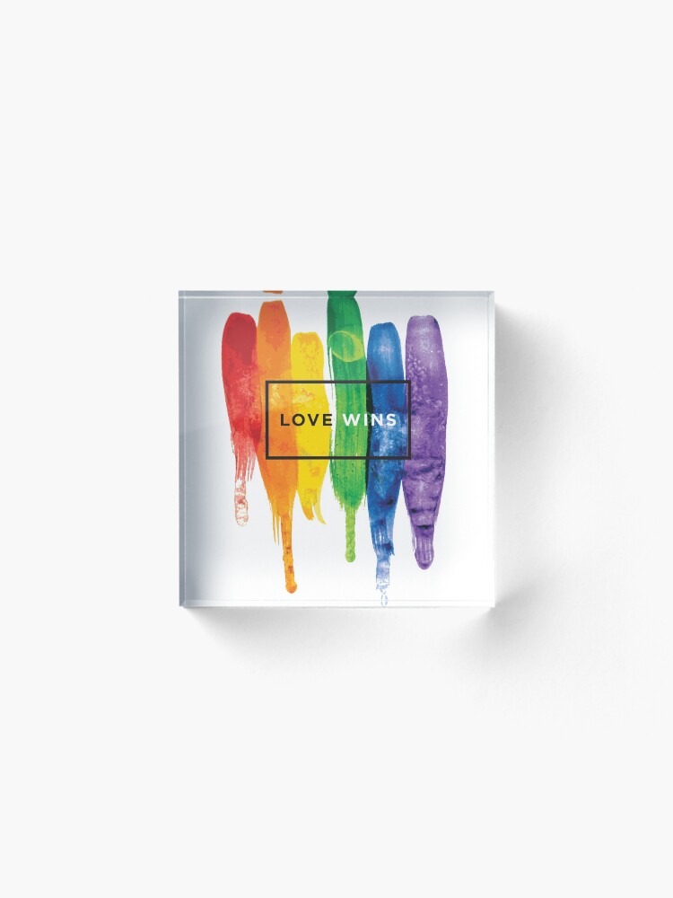 Alternate view of Watercolor LGBT Love Wins Rainbow Paint Typographic Acrylic Block