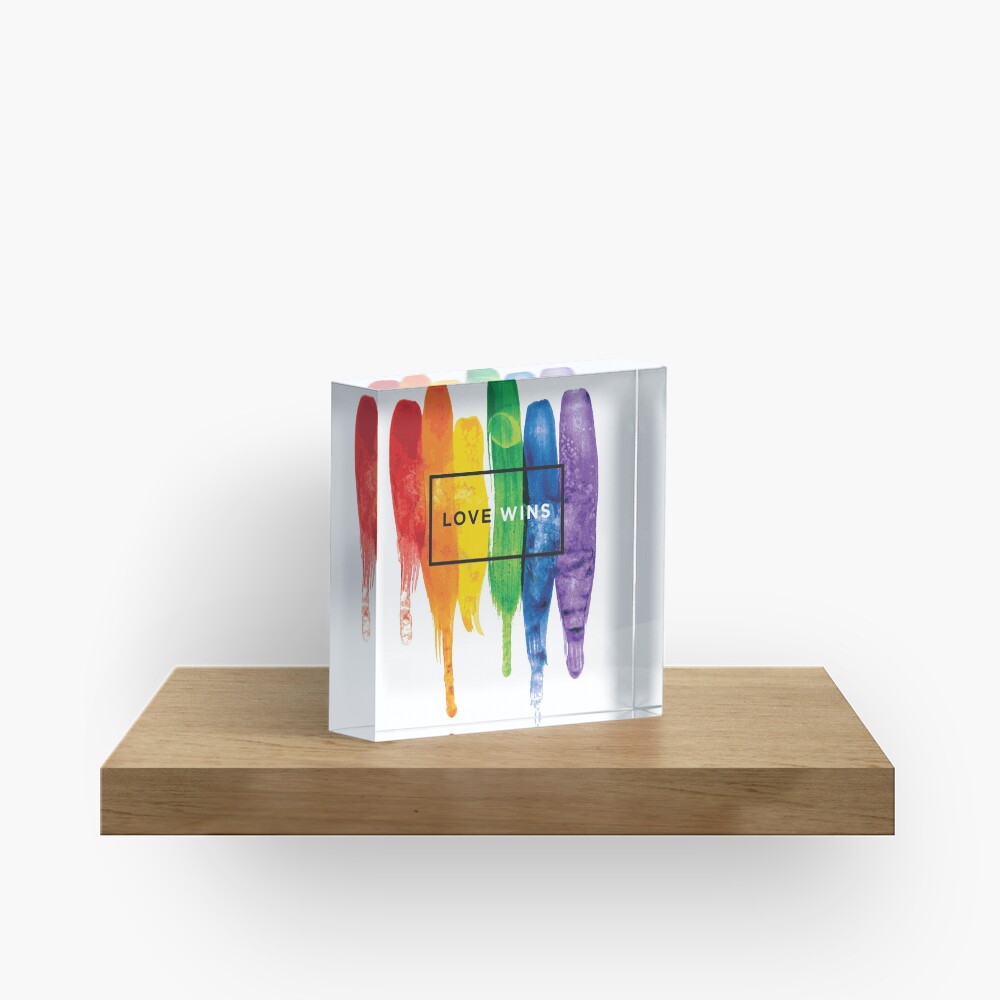 Watercolor LGBT Love Wins Rainbow Paint Typographic Acrylic Block