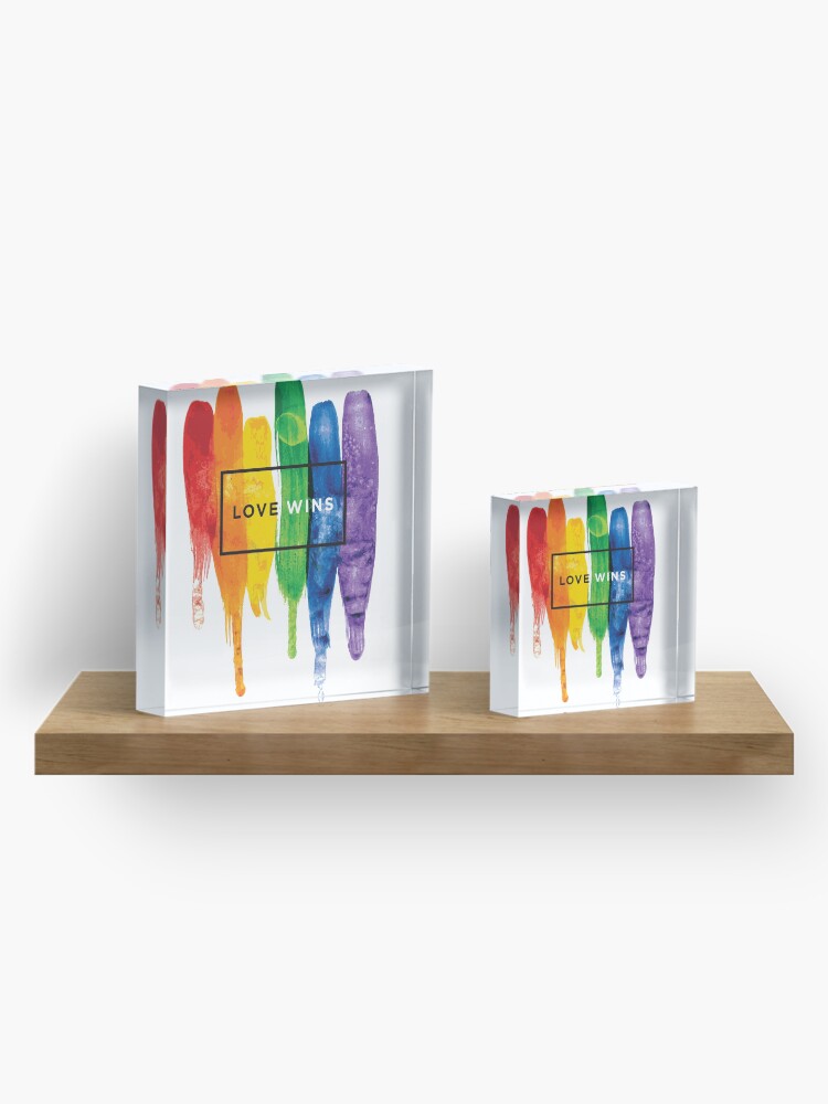 Alternate view of Watercolor LGBT Love Wins Rainbow Paint Typographic Acrylic Block