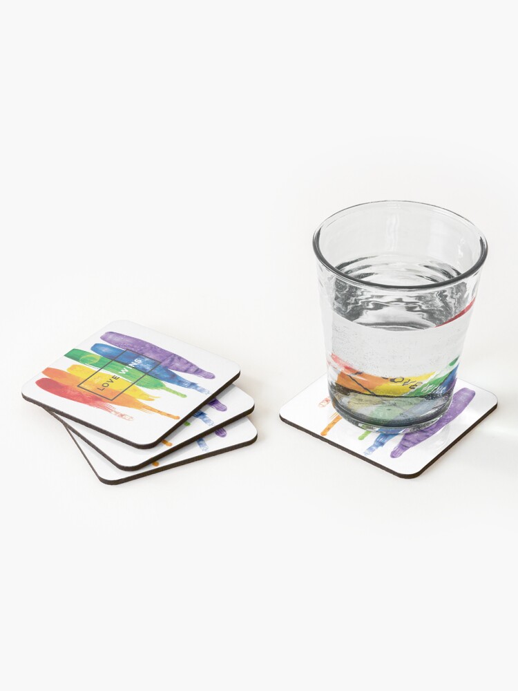 Alternate view of Watercolor LGBT Love Wins Rainbow Paint Typographic Coasters (Set of 4)