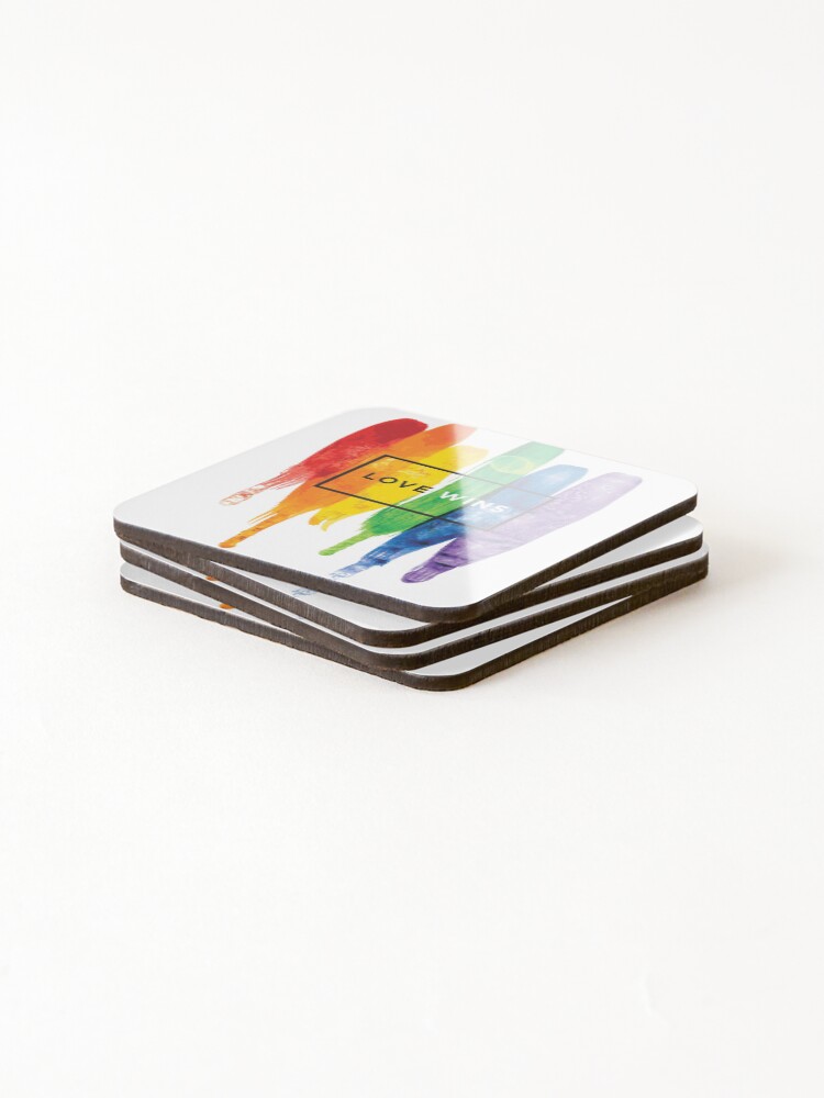 Alternate view of Watercolor LGBT Love Wins Rainbow Paint Typographic Coasters (Set of 4)