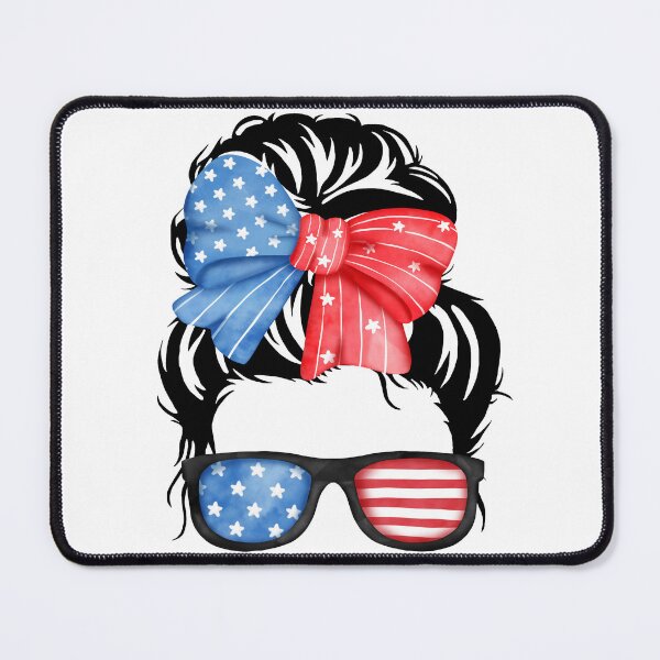 Item preview, USA American Patriotic Woman with Sunglasses and Hair Bow designed and sold by ittybittyowl.