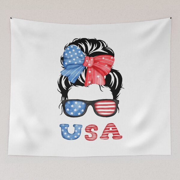 Item preview, USA American Patriotic Woman with Sunglasses and Hair Bow designed and sold by ittybittyowl.