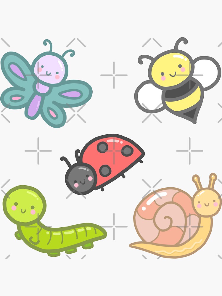 Cute and Happy Bug Stickers, Kawaii Bugs Sticker