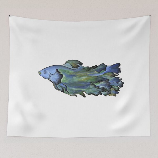Item preview, blue and green watercolor beta fish  designed and sold by melissaphung.