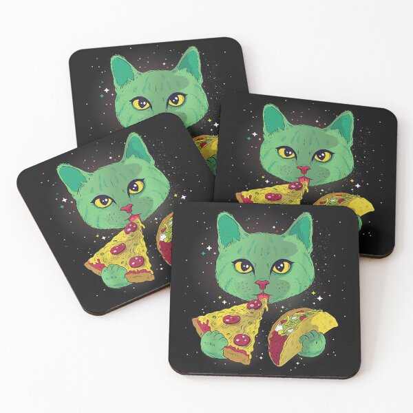 Item preview, Funny Cosmic Space Green Cat Eating Pizza And Taco designed and sold by friendnet.