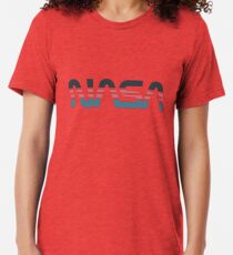 Camiseta de tejido mixto Gusano de la NASA Retro gris-rojo-azul