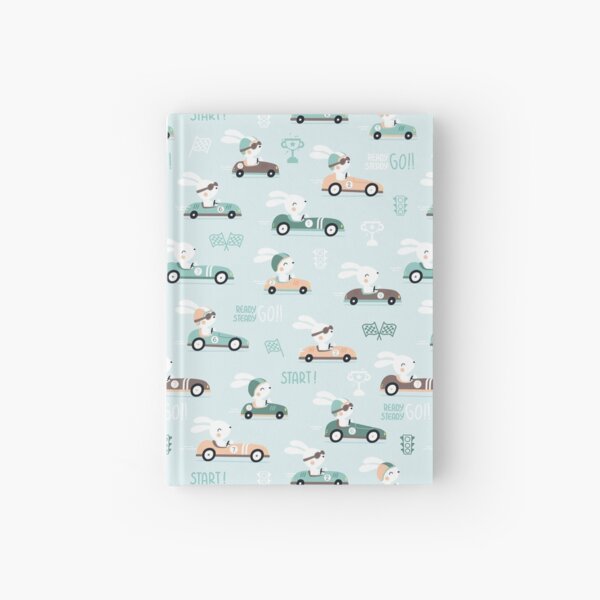 Bunny Race - retro racing pattern Hardcover Journal