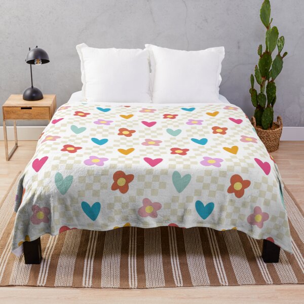 Item preview, Colorful Checker Squares Hearts & Flowers Pattern Pastel Yellow designed and sold by scorpiolane.