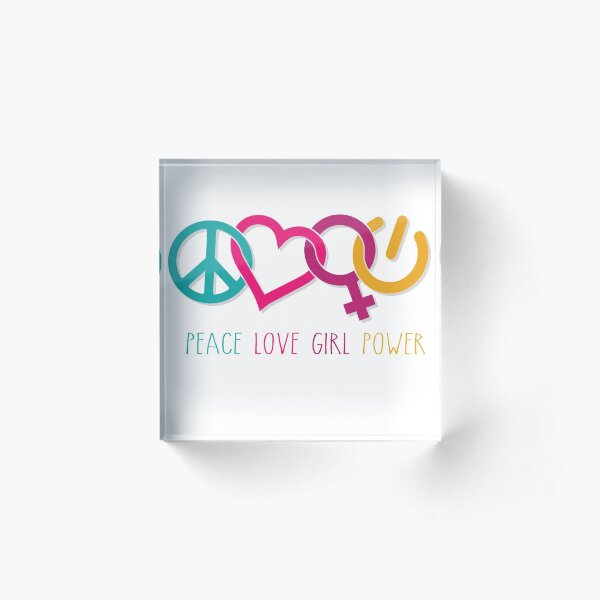 Peace Love Girl Power Symbol Multicolor Acrylic Block