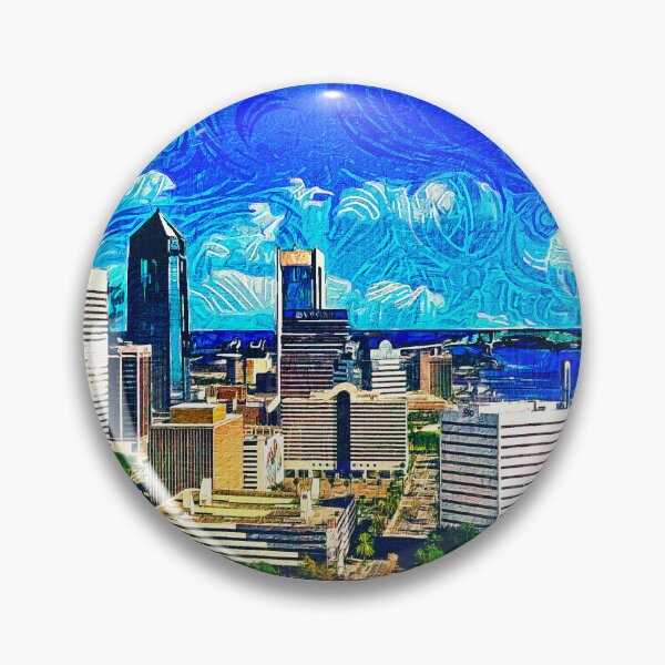 Item preview, Skyline of downtown Jacksonville, Florida - impressionist painting designed and sold by NickoPrints.