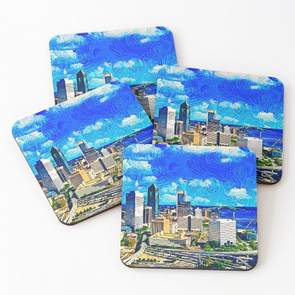 Item preview, Skyline of downtown Jacksonville, Florida - impressionist painting designed and sold by NickoPrints.