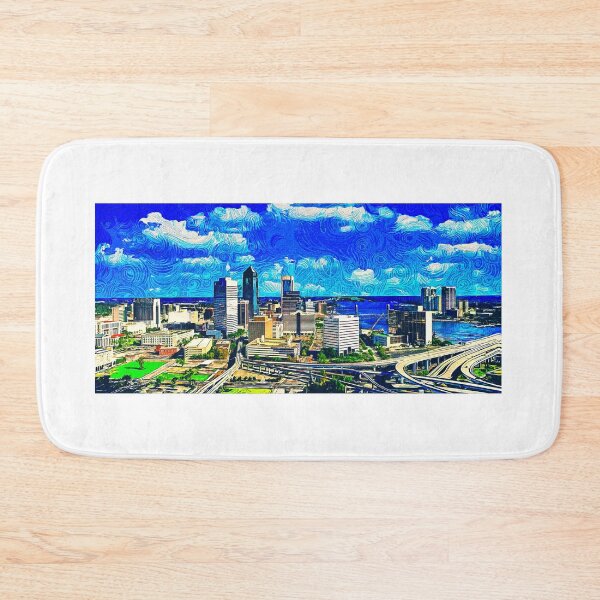 Item preview, Skyline of downtown Jacksonville, Florida - impressionist painting designed and sold by NickoPrints.