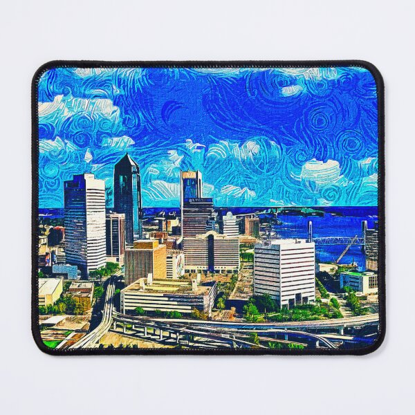 Item preview, Skyline of downtown Jacksonville, Florida - impressionist painting designed and sold by NickoPrints.