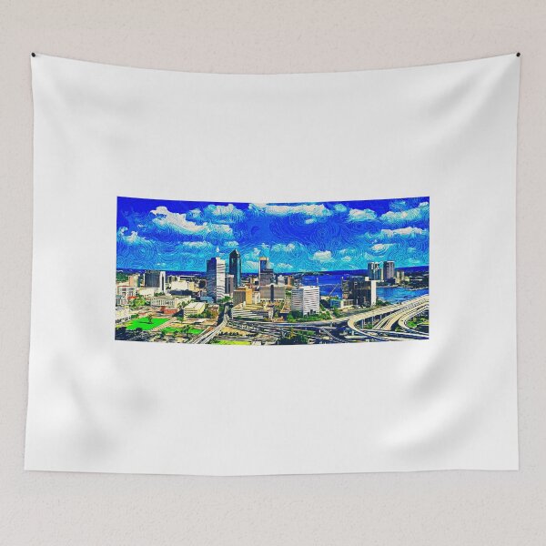 Item preview, Skyline of downtown Jacksonville, Florida - impressionist painting designed and sold by NickoPrints.