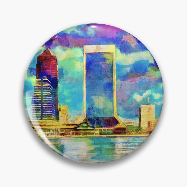 Item preview, The waterfront of downtown Jacksonville, Florida - colorful painting designed and sold by NickoPrints.