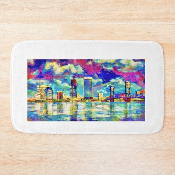 Item preview, The waterfront of downtown Jacksonville, Florida - colorful painting designed and sold by NickoPrints.