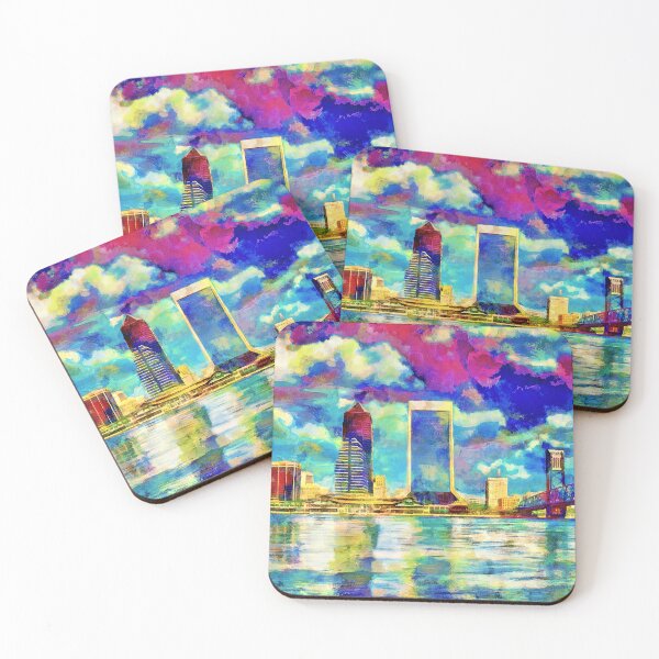 Item preview, The waterfront of downtown Jacksonville, Florida - colorful painting designed and sold by NickoPrints.