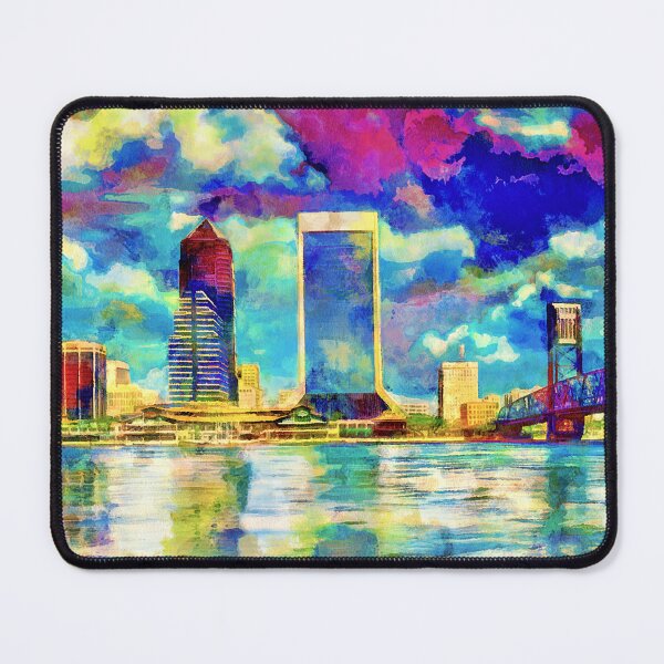 Item preview, The waterfront of downtown Jacksonville, Florida - colorful painting designed and sold by NickoPrints.