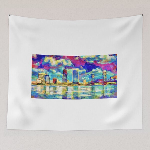 Item preview, The waterfront of downtown Jacksonville, Florida - colorful painting designed and sold by NickoPrints.