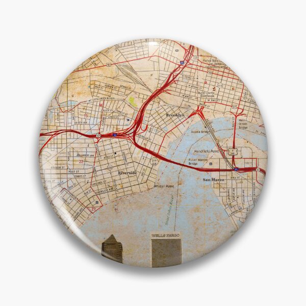 Item preview, Map of Downtown Jacksonville, Florida, and skyline blended on old paper designed and sold by NickoPrints.