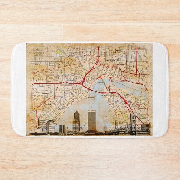 Item preview, Map of Downtown Jacksonville, Florida, and skyline blended on old paper designed and sold by NickoPrints.