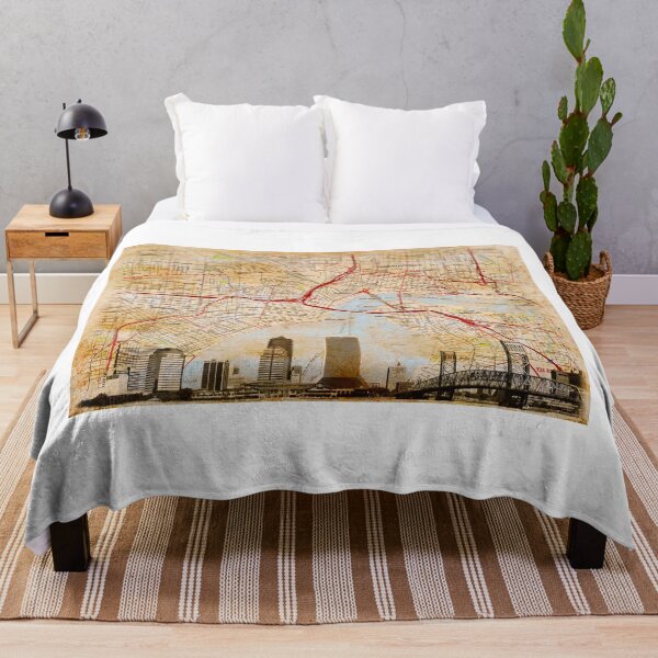 Item preview, Map of Downtown Jacksonville, Florida, and skyline blended on old paper designed and sold by NickoPrints.