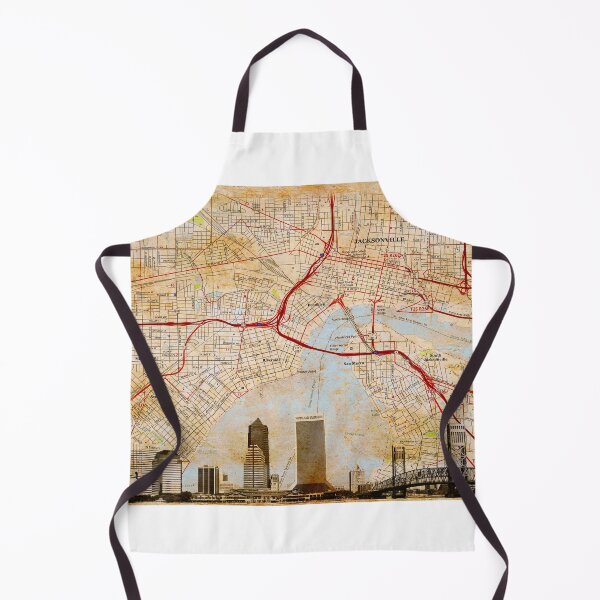 Item preview, Map of Downtown Jacksonville, Florida, and skyline blended on old paper designed and sold by NickoPrints.